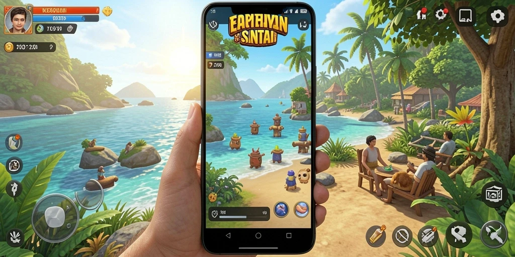 Tampilan gameplay santai dari 73K dengan suasana cerah.