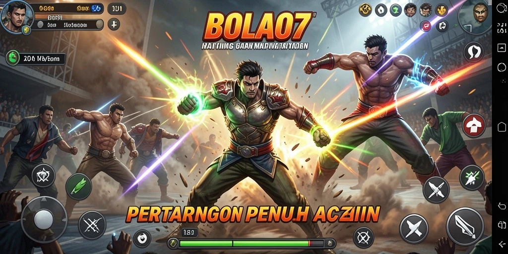 Screenshot BOLA07 yang menampilkan aksi pertarungan intens.
