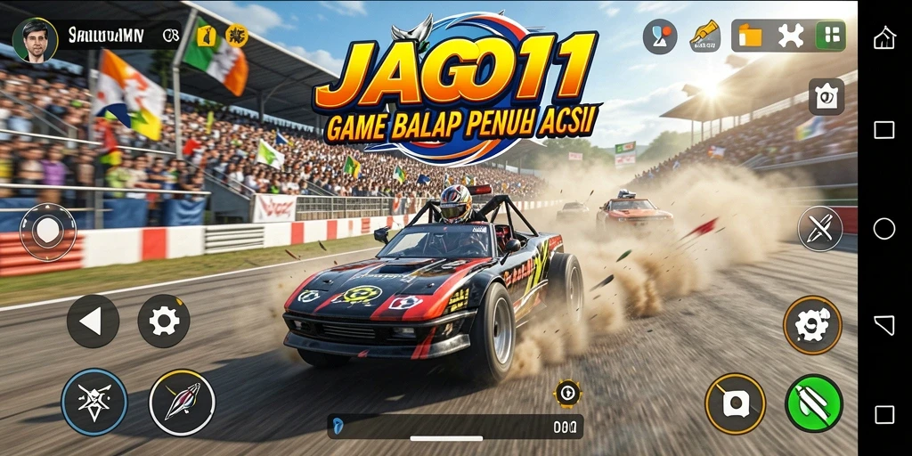 Screenshot utama JAGO11 menampilkan aksi balap yang seru dan mendebarkan.