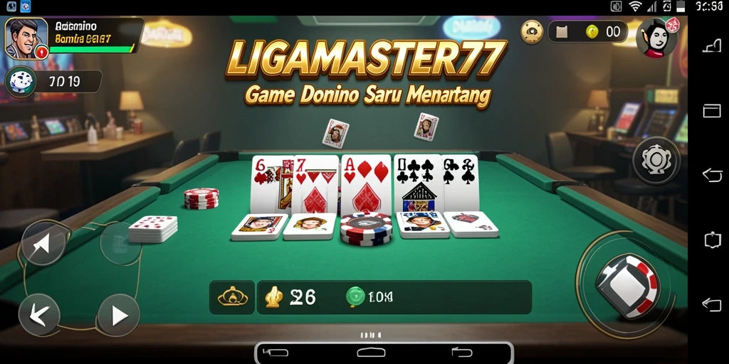 Tampilan gameplay seru dalam permainan domino LIGAMASTER77.