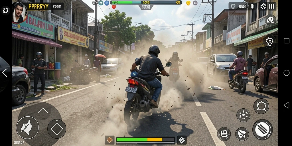 Tampilan aksi balapan motor yang dramatis di PPRRYY.
