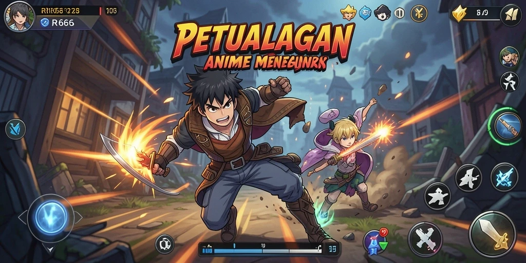 Tangkapan layar gameplay RR666 yang menampilkan aksi seru dan karakter anime.