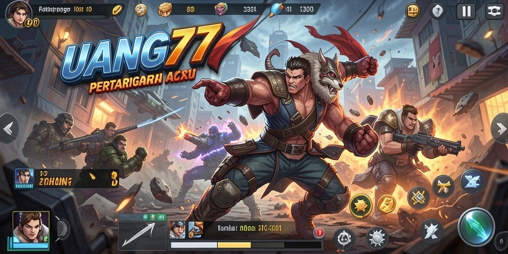 Screenshot UANG77 menampilkan pertarungan mendebarkan di arena aksi.