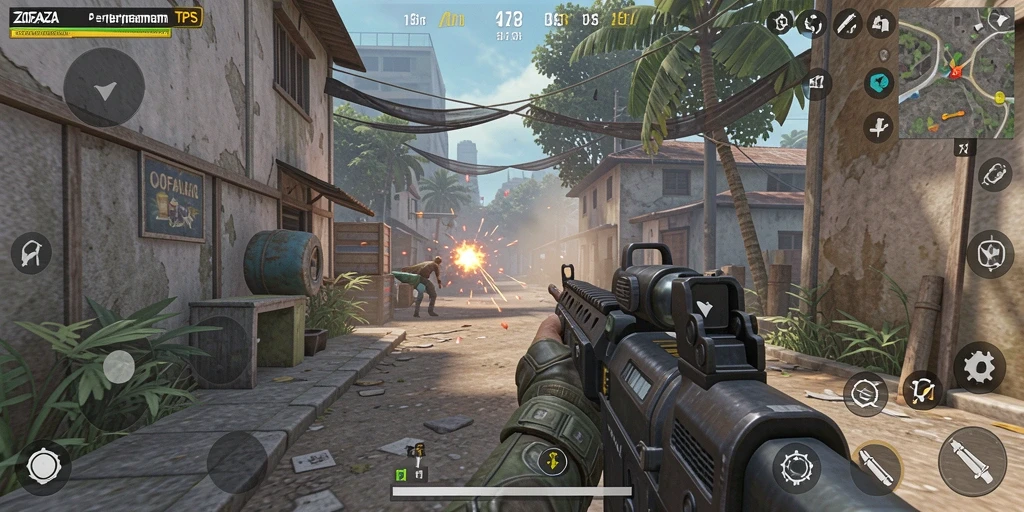 Screenshot gameplay ZOFAZA menampilkan aksi TPS yang seru.